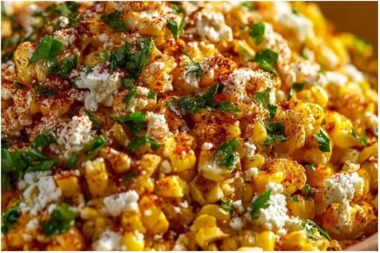 Bowl of flavorful Mexican Street Corn Salad topped with cilantro and lime