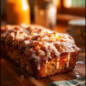 Amish Apple Fritter Bread 2 Slice of Amish Apple Fritter Bread topped with icing and fresh apples