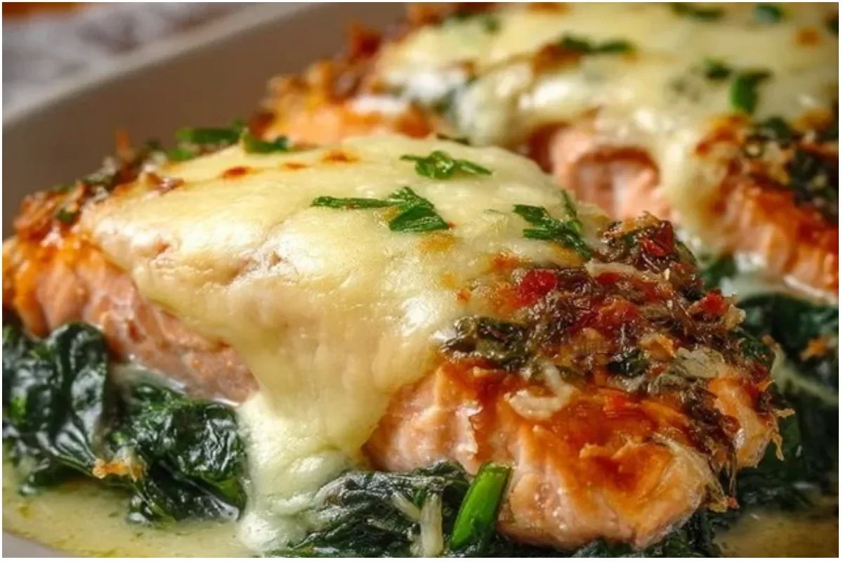 Baked Salmon with Spinach and Mozzarella