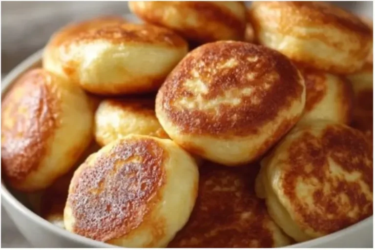 Delicious breakfast pancake poppers served on a plate with syrup and fruits.