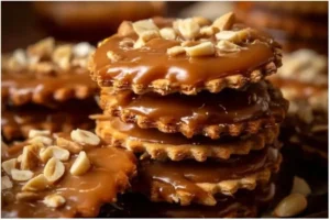Caramel Peanut Ritz Cracker Treats 2 Caramel Peanut Ritz Cracker Treats ready to enjoy as a delightful snack.