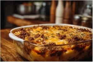 Cattle Drive Casserole 2 Delicious Cattle Drive Casserole ready to serve with a golden crust