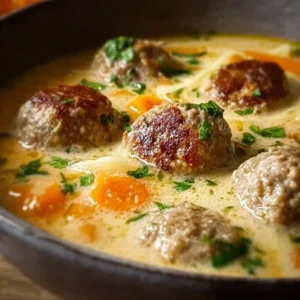 Cozy Swedish Meatball Soup Recipe 2 Bowl of cozy Swedish Meatball Soup garnished with herbs