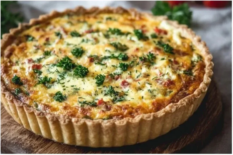 Easy breakfast quiche with fresh vegetables and cheese