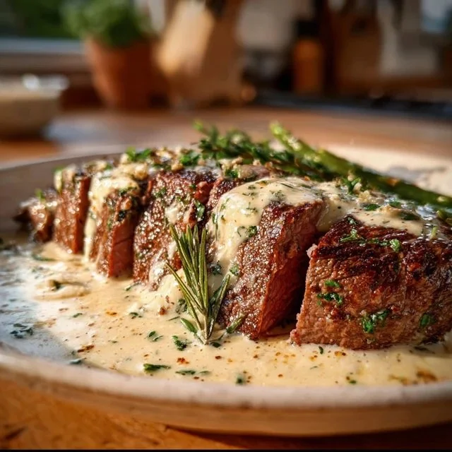 Garlic Butter Steak With Parmesan Cream Sauce