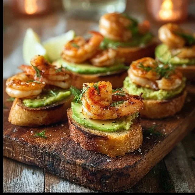 Garlic Shrimp Crostini with Avocado