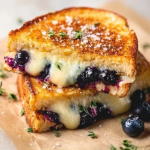 Juicy Blueberry Grilled Cheese 2 Delicious juicy blueberry grilled cheese sandwich with melted cheese and fresh blueberries.