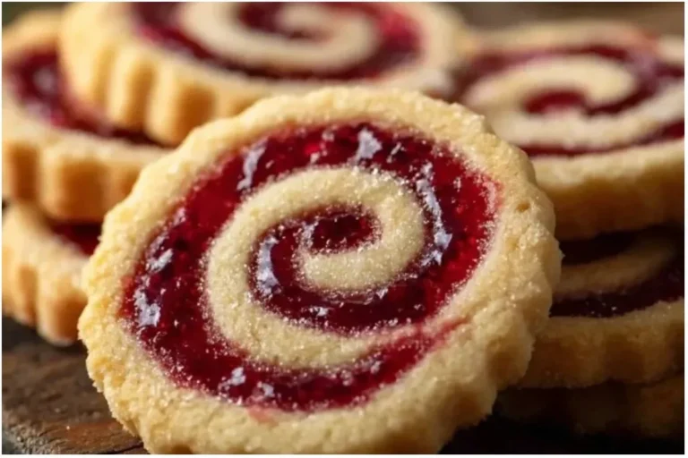Raspberry Swirl Shortbread Cookies 3 Raspberry swirl shortbread cookies on a plate with fresh raspberries