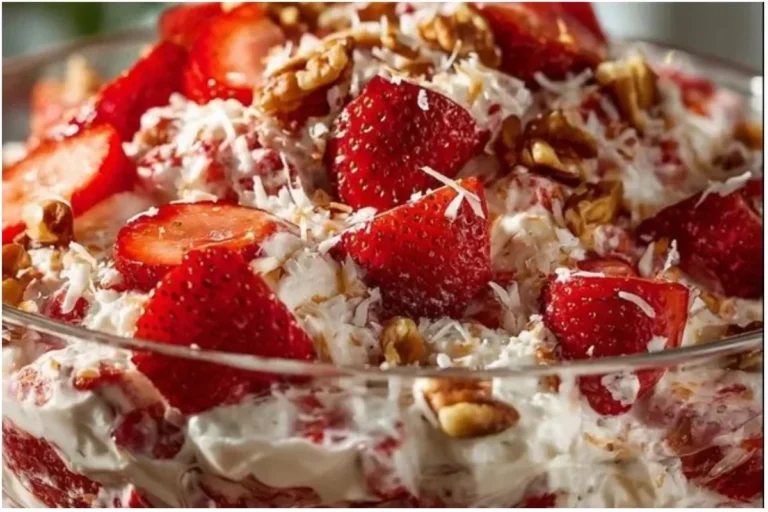 Delicious Strawberry Crackle Salad with vibrant strawberries and crunchy toppings