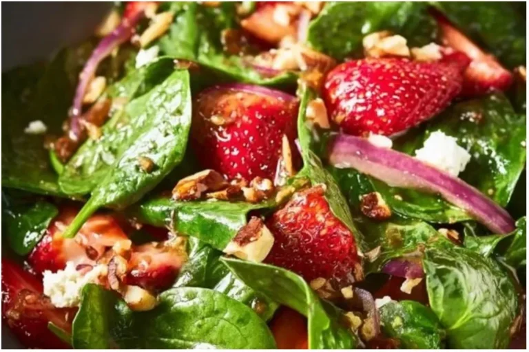 Delicious Strawberry Spinach Salad with fresh strawberries and greens