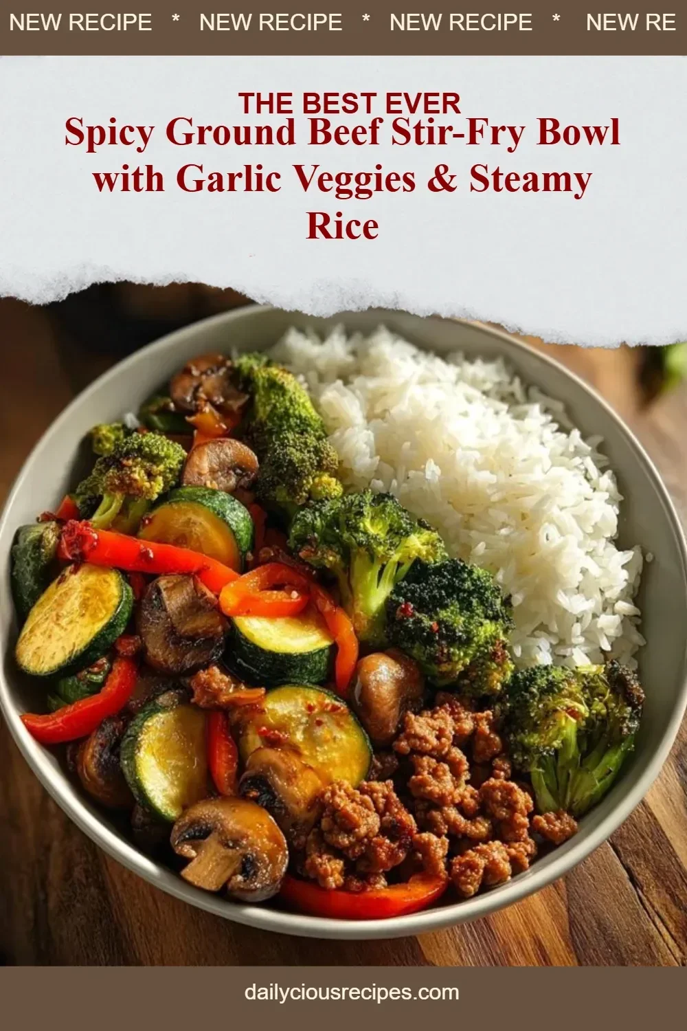 Spicy Ground Beef Stir-Fry Bowl with Garlic Veggies & Steamy Rice
