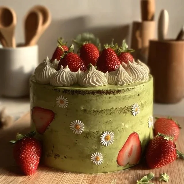 Matcha Cake with Strawberry Filling