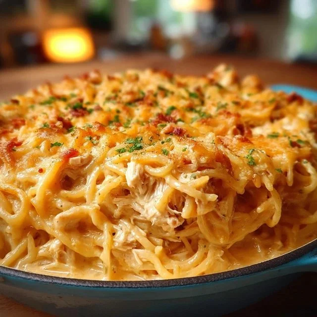 Spicy Southern Cheesy Chicken Spaghetti Casserole