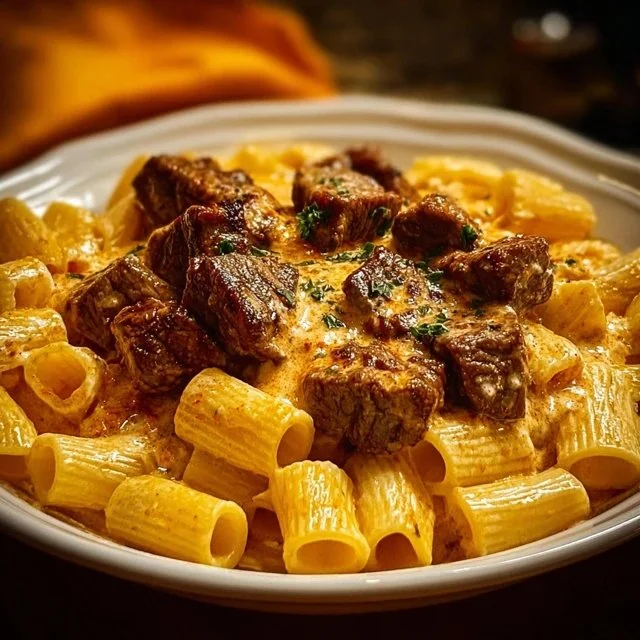 Cajun Steak Tips with Creamy Parmesan Rigatoni