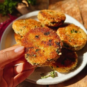 Crispy Breaded Eggplant 2 Delicious crispy breaded eggplant served on a plate