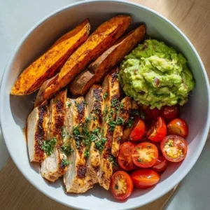 Grilled Herb Chicken Bowl with Sweet Potato Fries & Avocado Salsa 2 Grilled Herb Chicken Bowl with Sweet Potato Fries and Avocado Salsa
