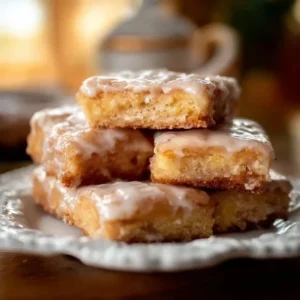 Old-Fashioned Buttermilk Vanilla Bean Donut Bars 2 Old-fashioned buttermilk vanilla bean donut bars on a decorative plate