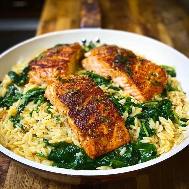 One Skillet Salmon with Lemon Orzo