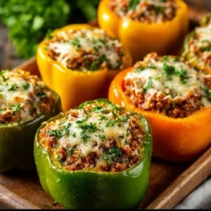 Keto Stuffed Bell Peppers 2 Keto Stuffed Bell Peppers filled with cheese, meat, and veggies