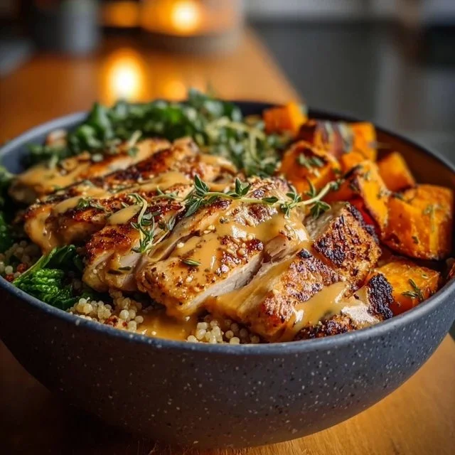 Maple Dijon Chicken & Sweet Potato Bowls