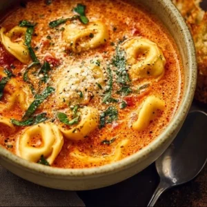 Parmesan Tomato Tortellini Soup 2 Bowl of savory Parmesan Tomato Tortellini Soup garnished with herbs